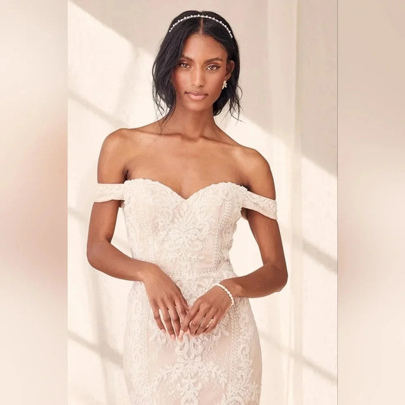 Lulu's Bridal Promised Love White Beaded Lace Off-the-Shoulder Maxi Dress - Picture 3 of 14